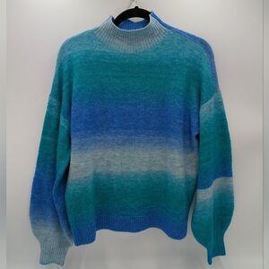 Gap Ombre Striped Mock Neck Soft Knit Pullover Sweater Medium Seacore Blue Green